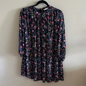 Zara Black Floral Dress with Pleats